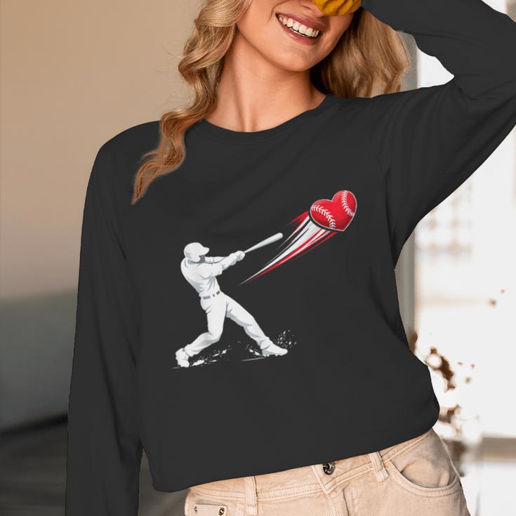 Valentines Day Baseball Batter Silhouette Heart Unisex Long Sleeve T-Shirt