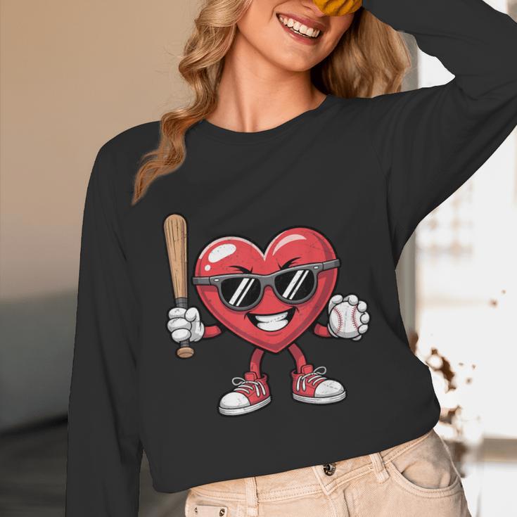 Valentines Day Heart Playing Baseball Boys Men Kids Girls Unisex Long Sleeve T-Shirt