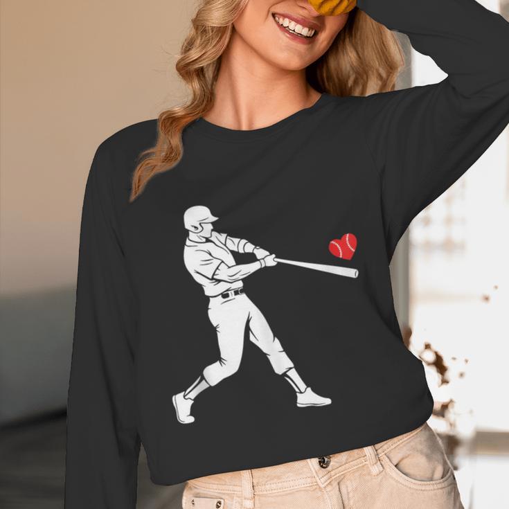 Valentines US Baseball Player Silhouette Heart Unisex Long Sleeve T-Shirt