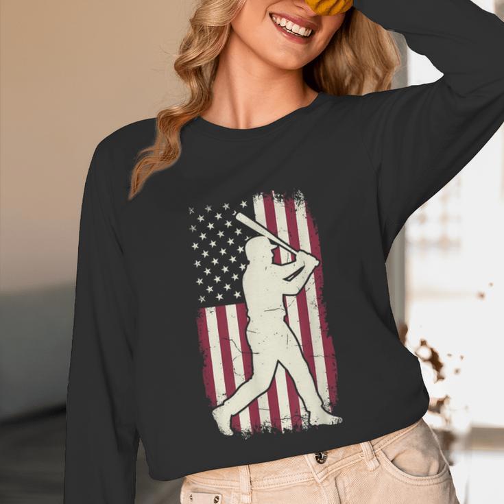 Vintage American Flag Baseball Batter Patriotic Home Run Unisex Long Sleeve T-Shirt Vintage American Flag Baseball Batter Patriotic Home Run Unisex Long Sleeve T-Shirt