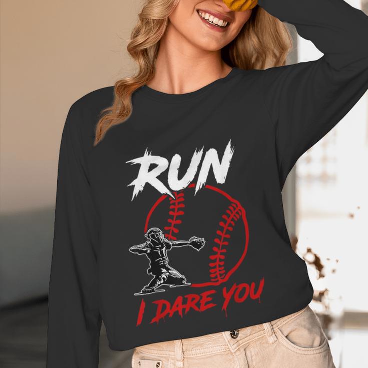 Vintage Baseball Catcher Boys Go Ahead Run I Dare You Unisex Long Sleeve T-Shirt Vintage Baseball Catcher Boys Go Ahead Run I Dare You Unisex Long Sleeve T-Shirt