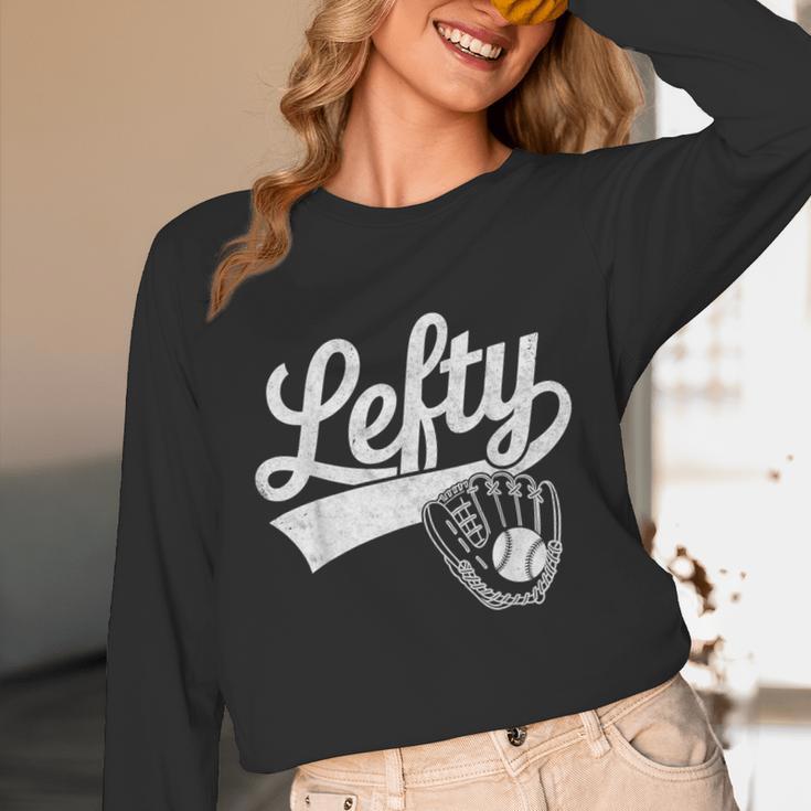 Vintage Baseball Tee Lefty Left Handed Baseball Player Unisex Long Sleeve T-Shirt