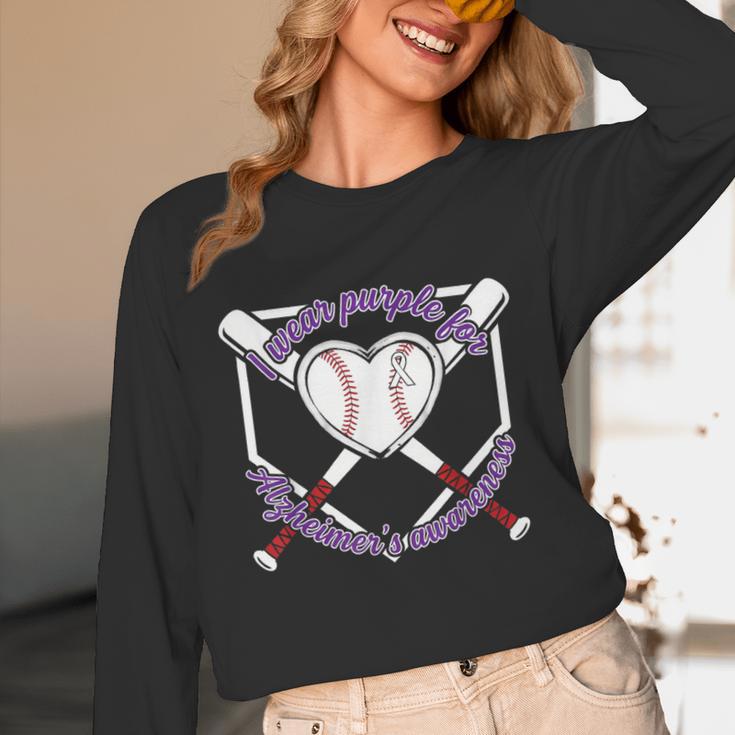 I Wear Purple For Alzheimers Awareness Baseball Heart Ribbon Unisex Long Sleeve T-Shirt I Wear Purple For Alzheimers Awareness Baseball Heart Ribbon Unisex Long Sleeve T-Shirt