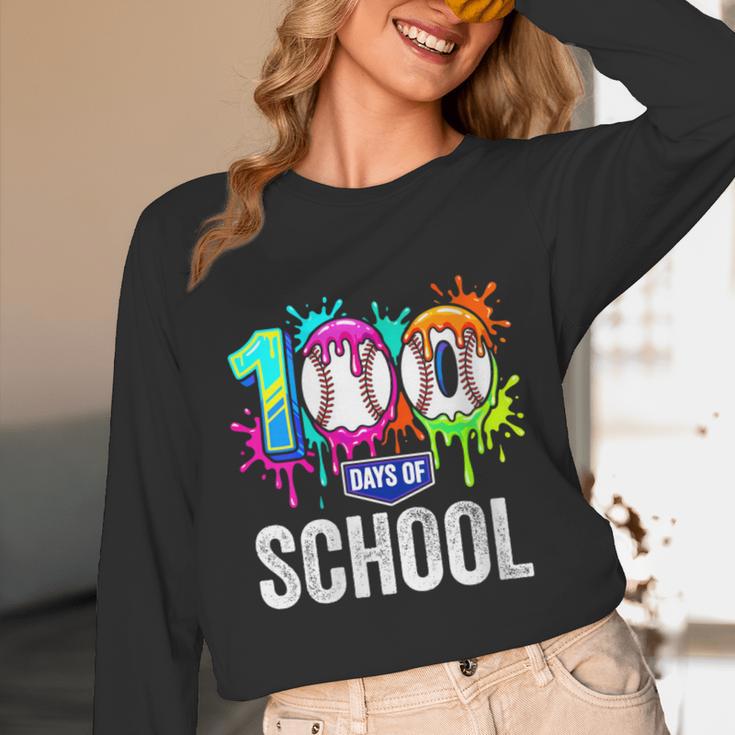 Women's 100 Days Of School Dripping Baseball Boys Kids Teacher Unisex Long Sleeve T-Shirt