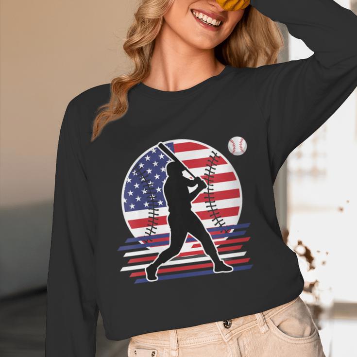 Women's Batter Patriotic American Flag Baseball Silks Unisex Long Sleeve T-Shirt Women's Batter Patriotic American Flag Baseball Silks Unisex Long Sleeve T-Shirt