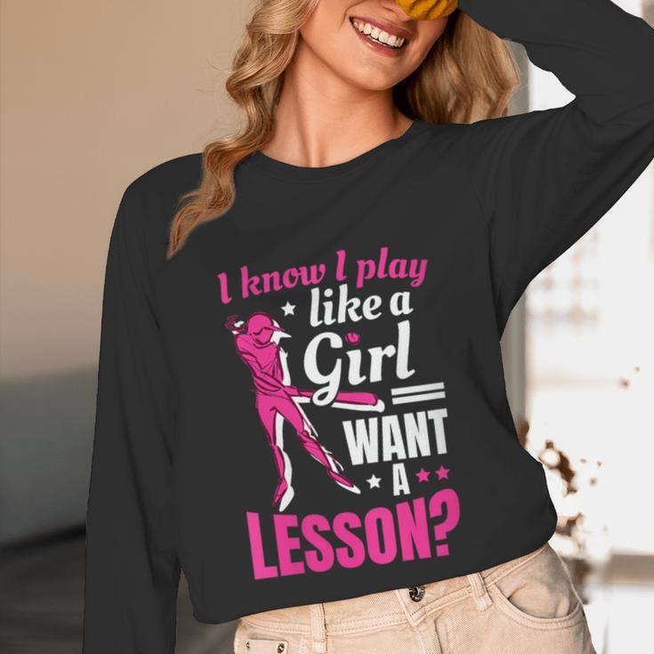 Women's Play Like A Girl Softball Baseball Girls Unisex Long Sleeve T-Shirt Women's Play Like A Girl Softball Baseball Girls Unisex Long Sleeve T-Shirt