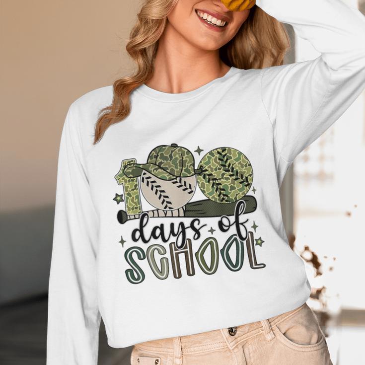 100 Days Of School Baseball Camo Cap Kids Boys 100th Day Unisex Long Sleeve T-Shirt