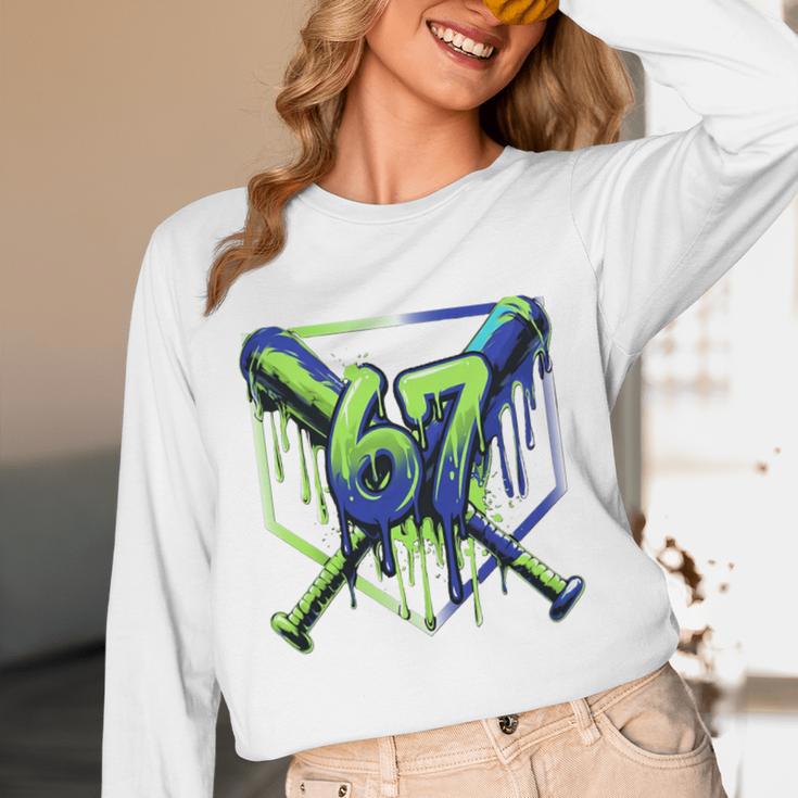 67 Baseball Drip Effect Urban Tee Style 6-7 Meme Graphic Premium Tri-Blend Unisex Long Sleeve T-Shirt
