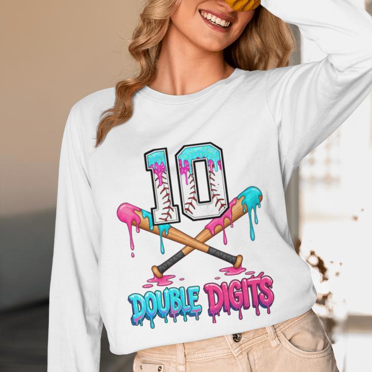 Baseball 10 Year Old Ice Cream Drip 10th Bday Double Digits Unisex Long Sleeve T-Shirt