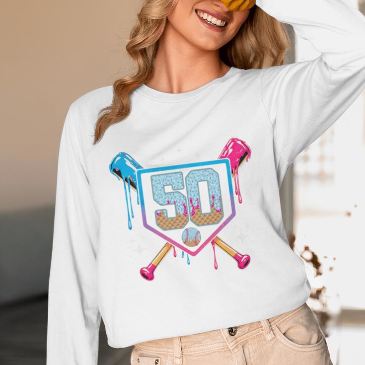 Baseball 50 Year Old Ice Cream Drip 50th Birthday Number 50 Unisex Long Sleeve T-Shirt