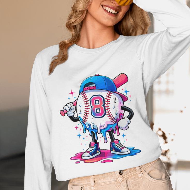 Baseball Drip 8th 8 Year Old Birthday Boys Pitcher Player Unisex Long Sleeve T-Shirt