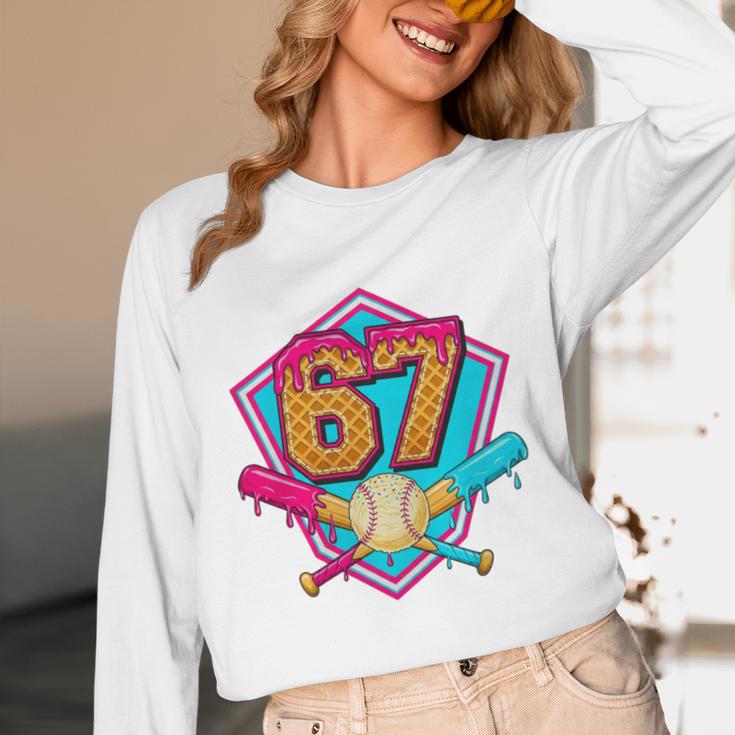 Baseball Drip Jersey Number 67 For Players & 67th Birthday Premium Tri-Blend Unisex Long Sleeve T-Shirt