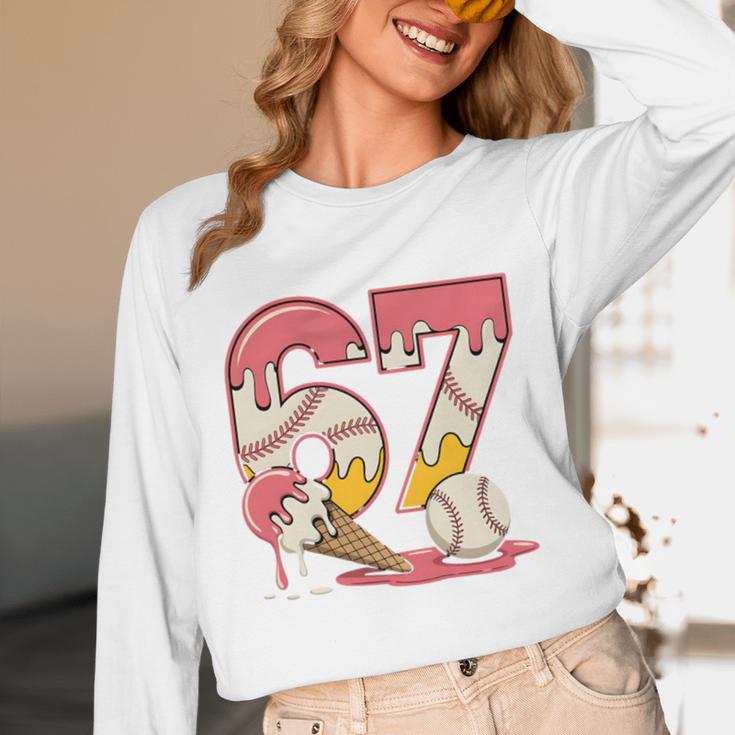 Baseball Drip Number 67 Player Ice Cream Or 67th Birthday Unisex Long Sleeve T-Shirt