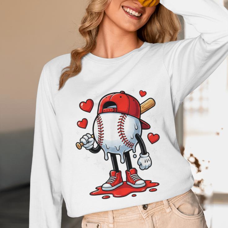 Baseball Ice Cream Drip Valentines Day Sports For Kids Boys Unisex Long Sleeve T-Shirt