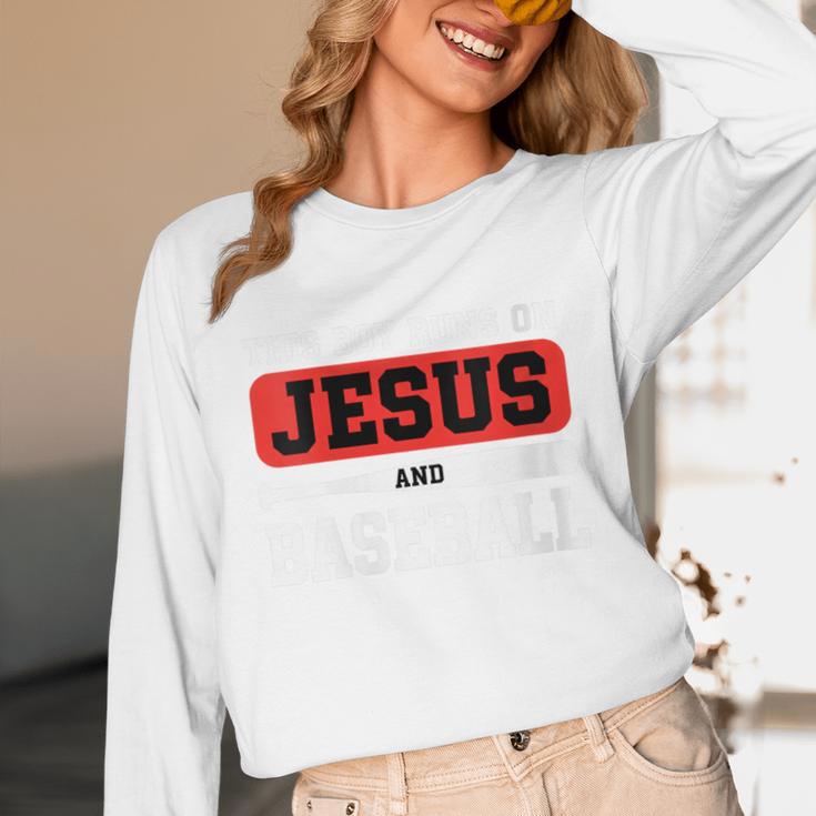 This Boy Runs On Jesus And Baseball Christian Baseball Unisex Long Sleeve T-Shirt