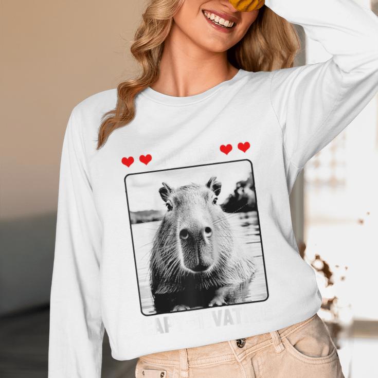 Capybara Love Valentines Day Cute Animal Hearts Raglan Baseball Tee Unisex Long Sleeve T-Shirt