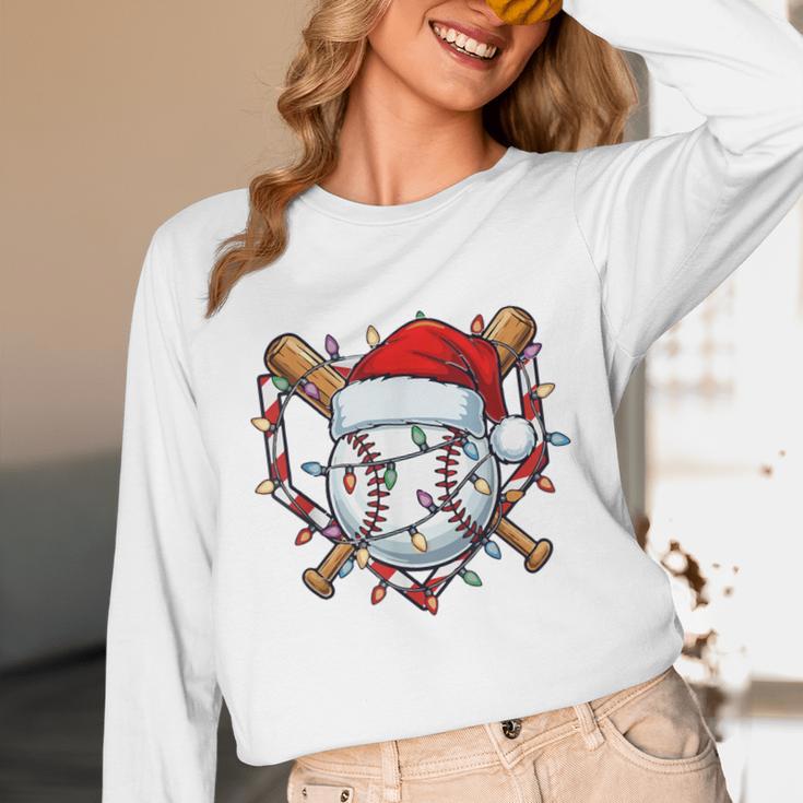 Christmas Baseball Santa Hat For Baseball Players Fans Unisex Long Sleeve T-Shirt