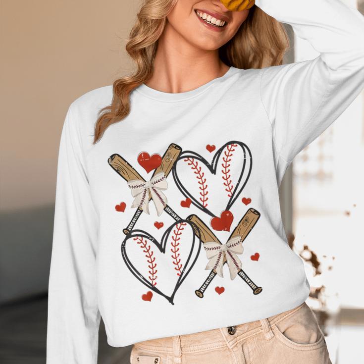Coquette Bow XOXO Baseball Lover Heart Valentine Game Day Unisex Long Sleeve T-Shirt