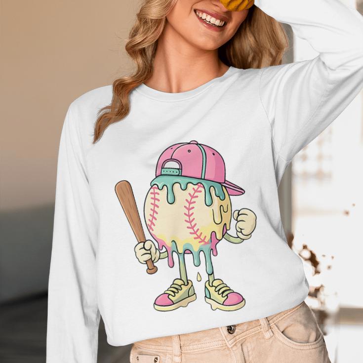 Cute Baseball Ice Cream Drip For Girls & Boys 2 Sides Unisex Long Sleeve T-Shirt