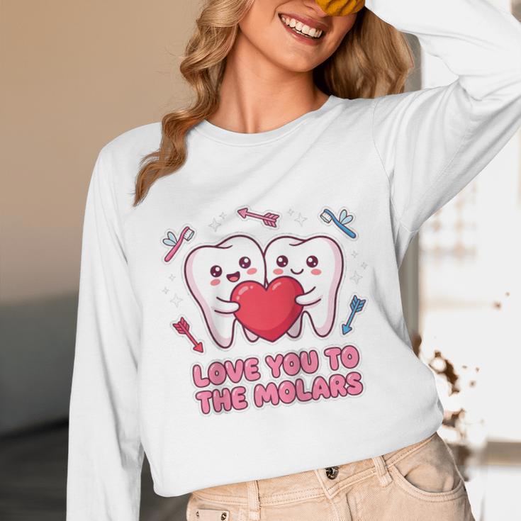 Cute Dentist Valentine Love You To The Molars Teeth Pun Raglan Baseball Tee Unisex Long Sleeve T-Shirt