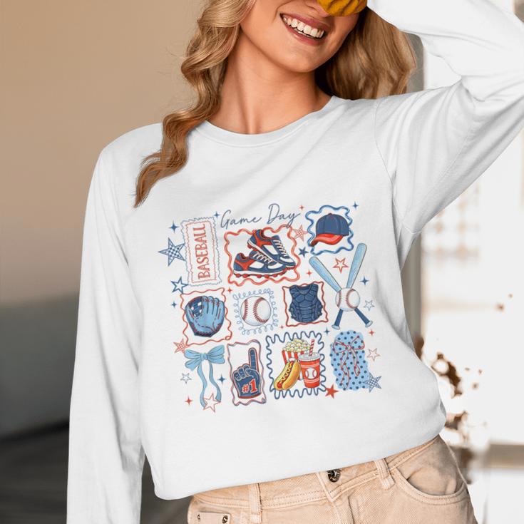 Game Day Baseball Lover Coquette Bow Girl Women Kid Mom Mama Unisex Long Sleeve T-Shirt
