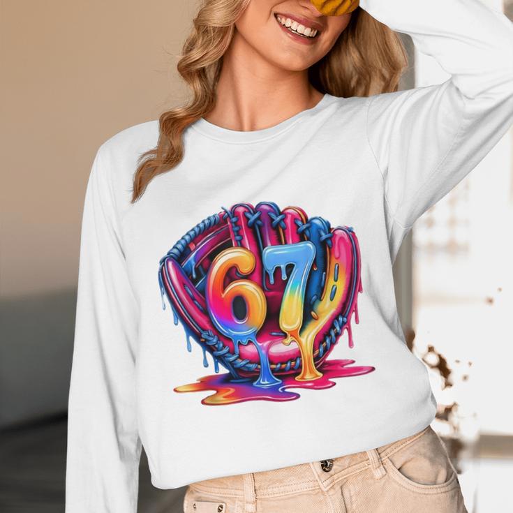 Gen Alpha Slang Ice Cream Drip Six Seven 67 Baseball Catcher Unisex Long Sleeve T-Shirt