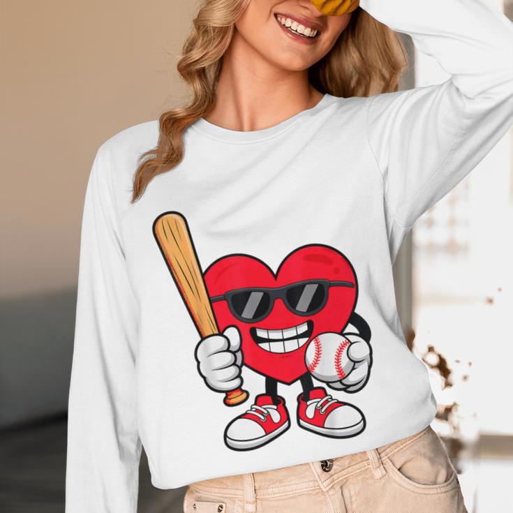 Heart Playing Baseball Valentines Day Unisex Long Sleeve T-Shirt