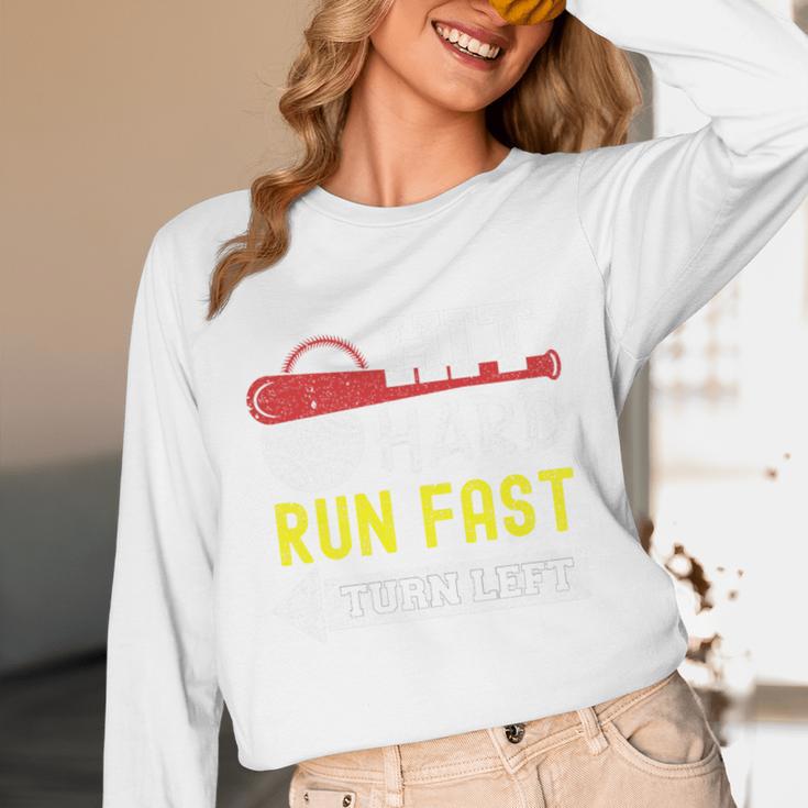 Hit Hard Run Fast Turn Left Baseball Quote Fan Coach Premium Tri-Blend Unisex Long Sleeve T-Shirt