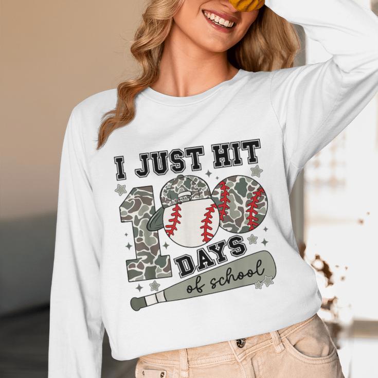 I Just Hit 100 Days Of School Camo Baseball 100 Days Smarter Unisex Long Sleeve T-Shirt
