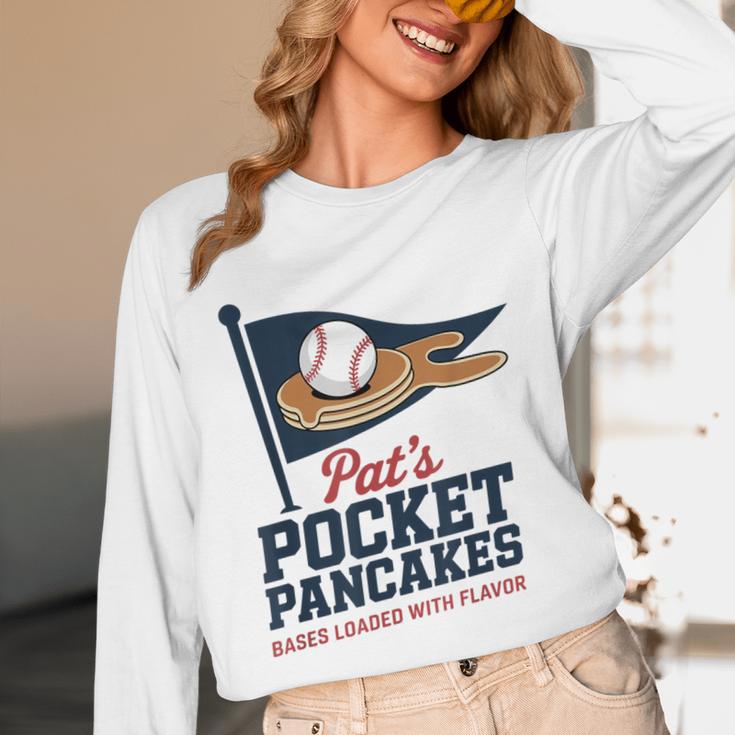 Pat's Pocket Pancakes Flag Baseball On Pancake Unisex Long Sleeve T-Shirt Pat's Pocket Pancakes Flag Baseball On Pancake Unisex Long Sleeve T-Shirt