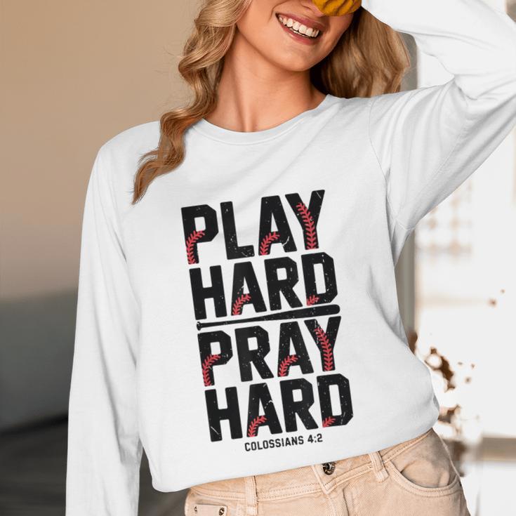 Play Hard Pray Hard Youth Boy Christian Baseball Jesus Unisex Long Sleeve T-Shirt