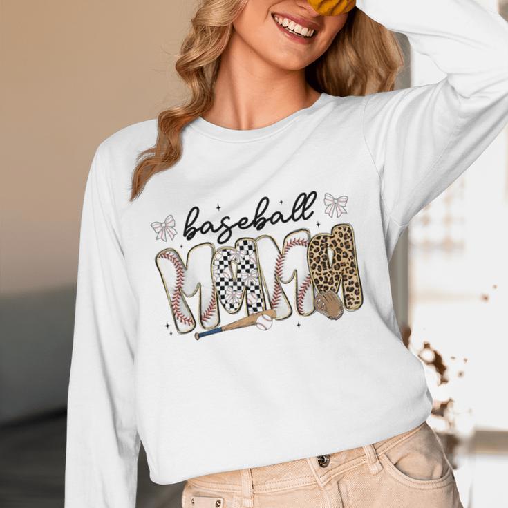 Preppy Baseball Mama Coquette Bow Game Day Mom Mother Unisex Long Sleeve T-Shirt