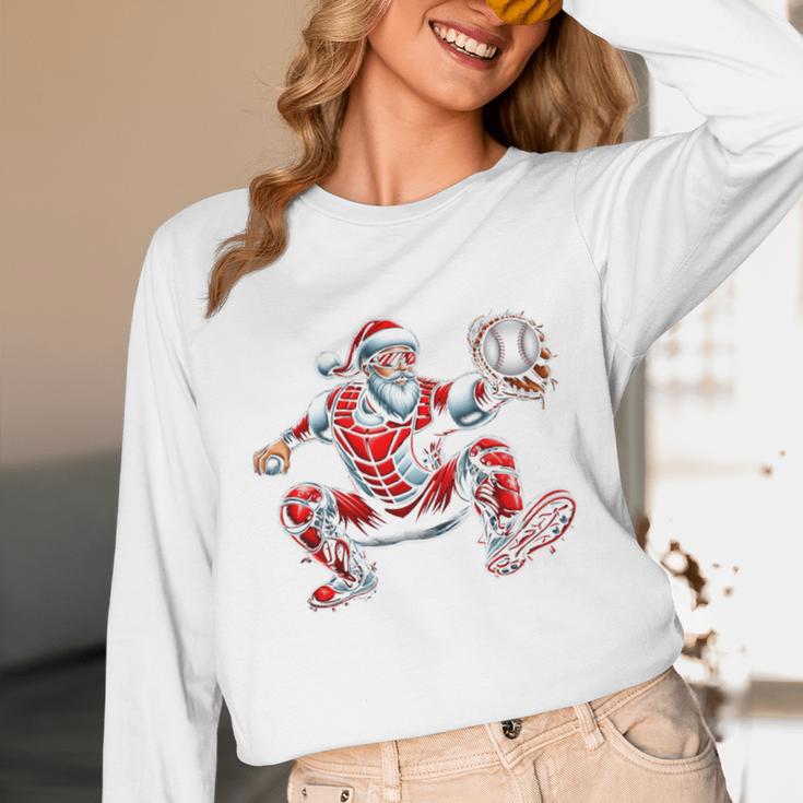 Santa Playing Baseball Catcher Merry Christmas Sport Player Unisex Long Sleeve T-Shirt Santa Playing Baseball Catcher Merry Christmas Sport Player Unisex Long Sleeve T-Shirt