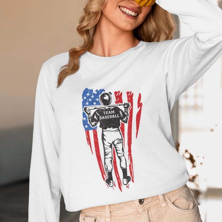 US Flag Baseball Player Batter Sport Lover Team Coach Family Unisex Long Sleeve T-Shirt US Flag Baseball Player Batter Sport Lover Team Coach Family Unisex Long Sleeve T-Shirt