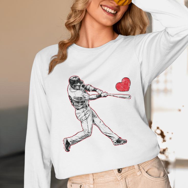 Valentines Baseball Batter Heart Player Silhouette Premium Tri-Blend Unisex Long Sleeve T-Shirt