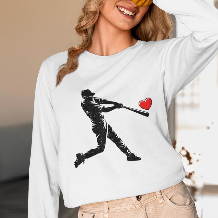 Valentines Day Baseball Batter Silhouette Heart Men Boys Kid Unisex Long Sleeve T-Shirt