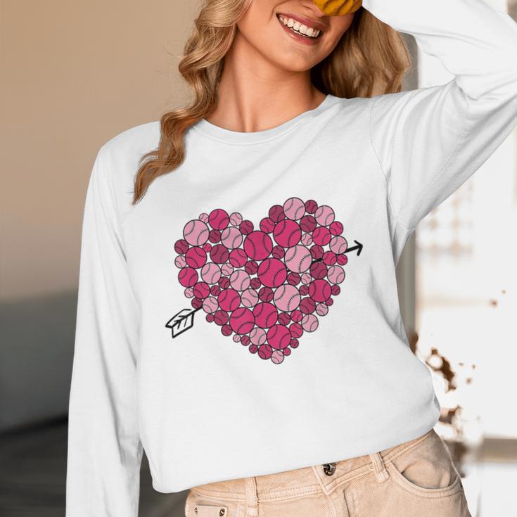 Valentine's Day Baseball Heart Softball Player Sports Lover Unisex Long Sleeve T-Shirt