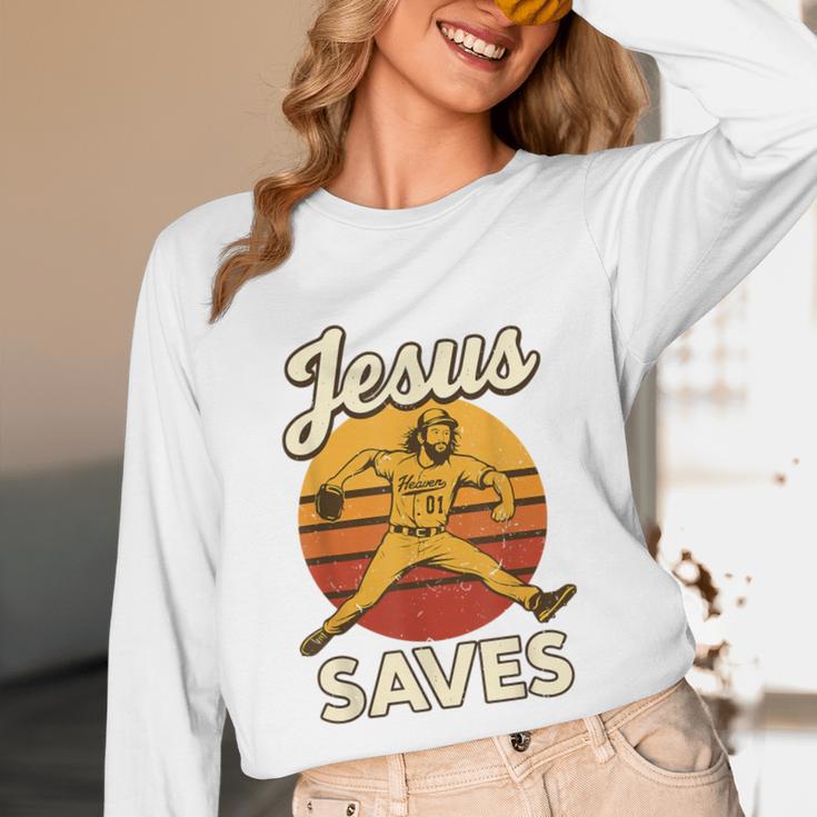 Youth Boy Baseball Jesus Saves Christian Baseball Religious Unisex Long Sleeve T-Shirt