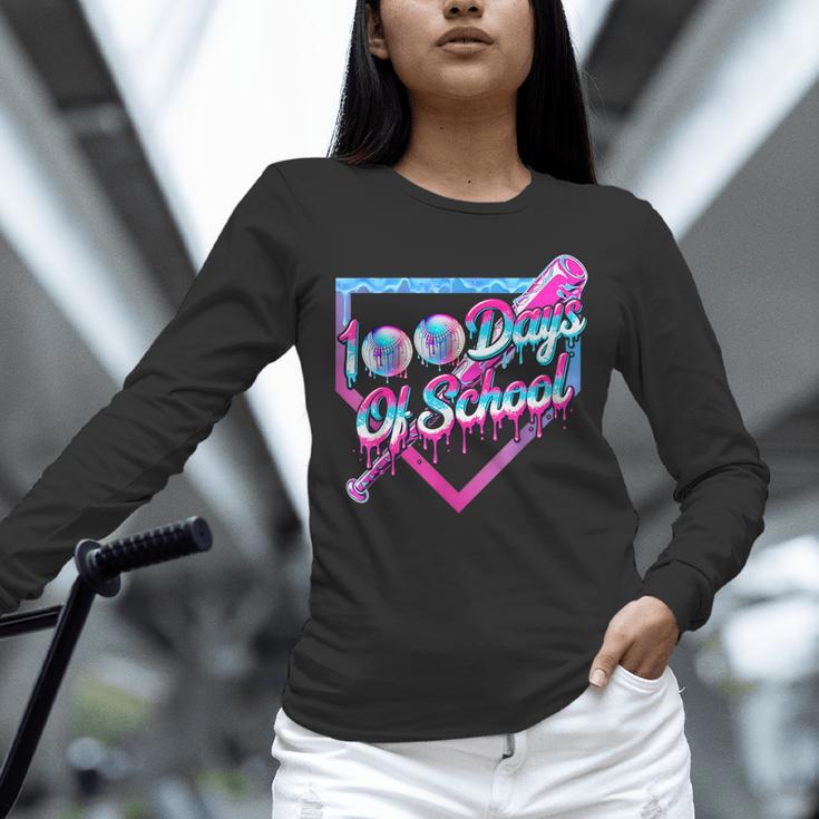 100 Days Of School Baseball 100th Day Ice Cream Boys Kids Unisex Long Sleeve T-Shirt