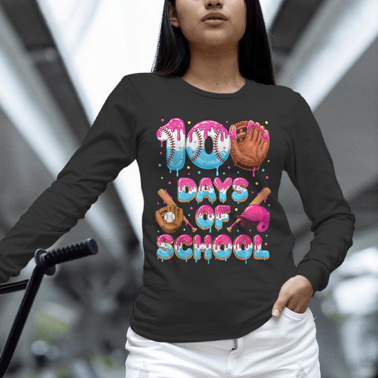 100 Days Of School Baseball Donut Dripping Teacher Boys Kids Unisex Long Sleeve T-Shirt