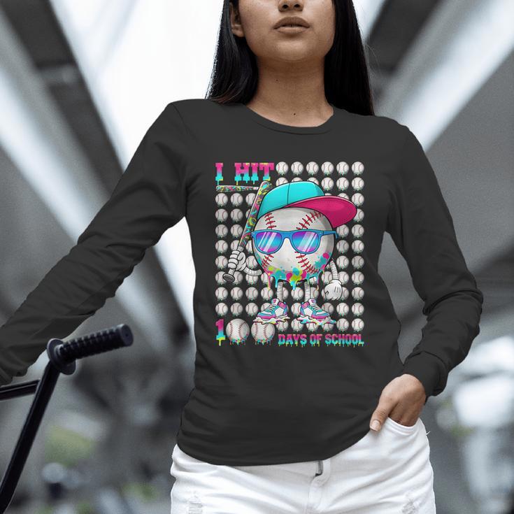 100 Days Of School Baseball Drip Ice Cream Boys Kids Unisex Long Sleeve T-Shirt