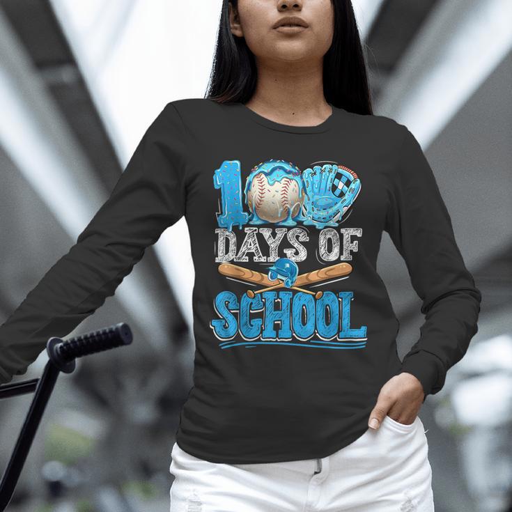 100 Days Of School Baseball Ice Cream Drip Student Kids Boys Unisex Long Sleeve T-Shirt