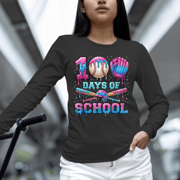 100 Days Of School Baseball Sports Drip Graphic Unisex Long Sleeve T-Shirt