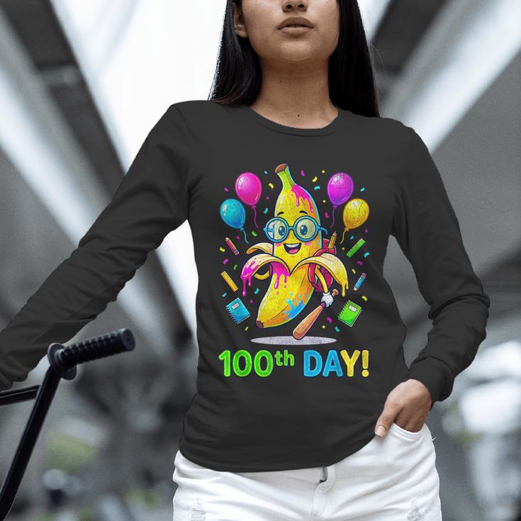 100th Day Of School Banana Baseball Drip For Kids Youth Girl Unisex Long Sleeve T-Shirt