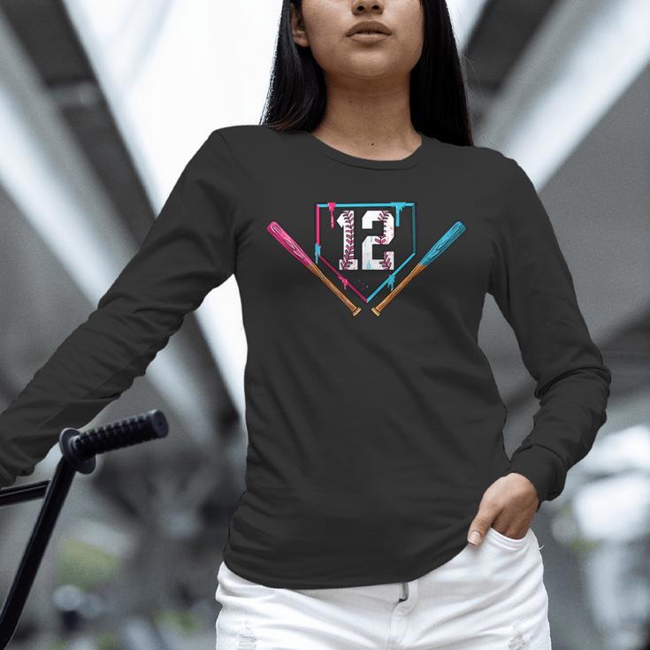 12th Birthday Baseball Ice Cream Drip 12 Years Old Boy Kids Unisex Long Sleeve T-Shirt
