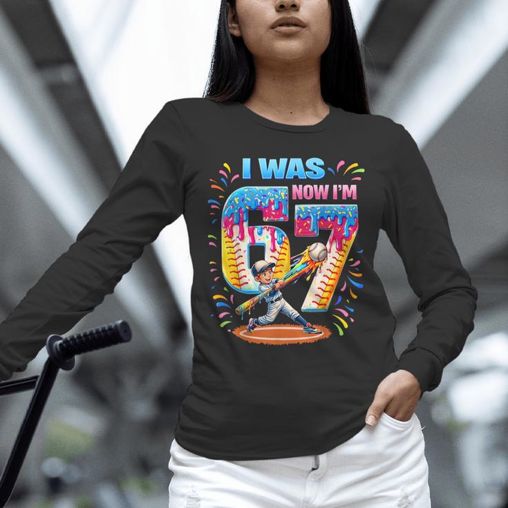 I Was 6 Now I'm 7 Baseball Birthday Boy For Teens Kids Unisex Long Sleeve T-Shirt