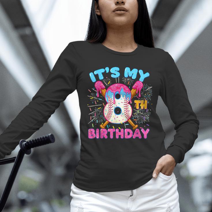 8th Birthday Baseball 8 Year Old Ice Cream Drip Boy Baseball Unisex Long Sleeve T-Shirt