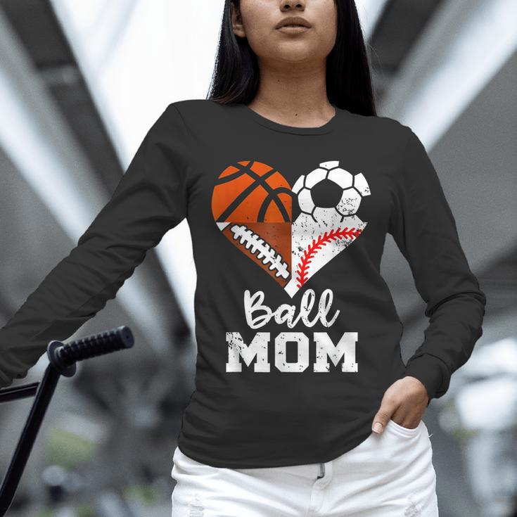 Ball Mom Heart Soccer Basketball Baseball Football Mom Unisex Long Sleeve T-Shirt