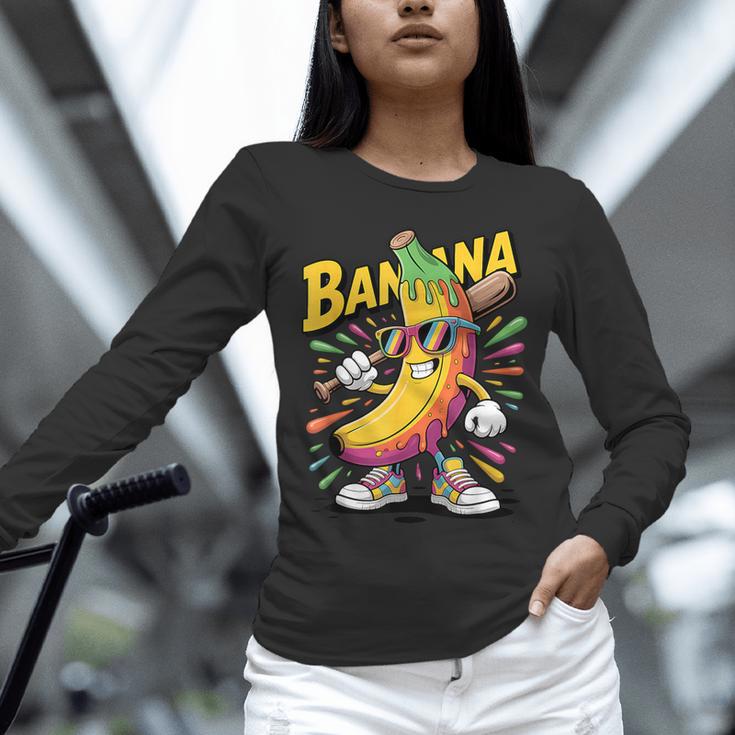 Banana Baseball Cartoon Cool Sports Kids Teens Unisex Long Sleeve T-Shirt