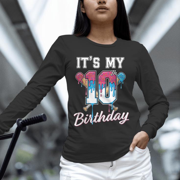 Baseball 10 Year Old Ice Cream Drip 10th Birthday Boys Unisex Long Sleeve T-Shirt Baseball 10 Year Old Ice Cream Drip 10th Birthday Boys Unisex Long Sleeve T-Shirt
